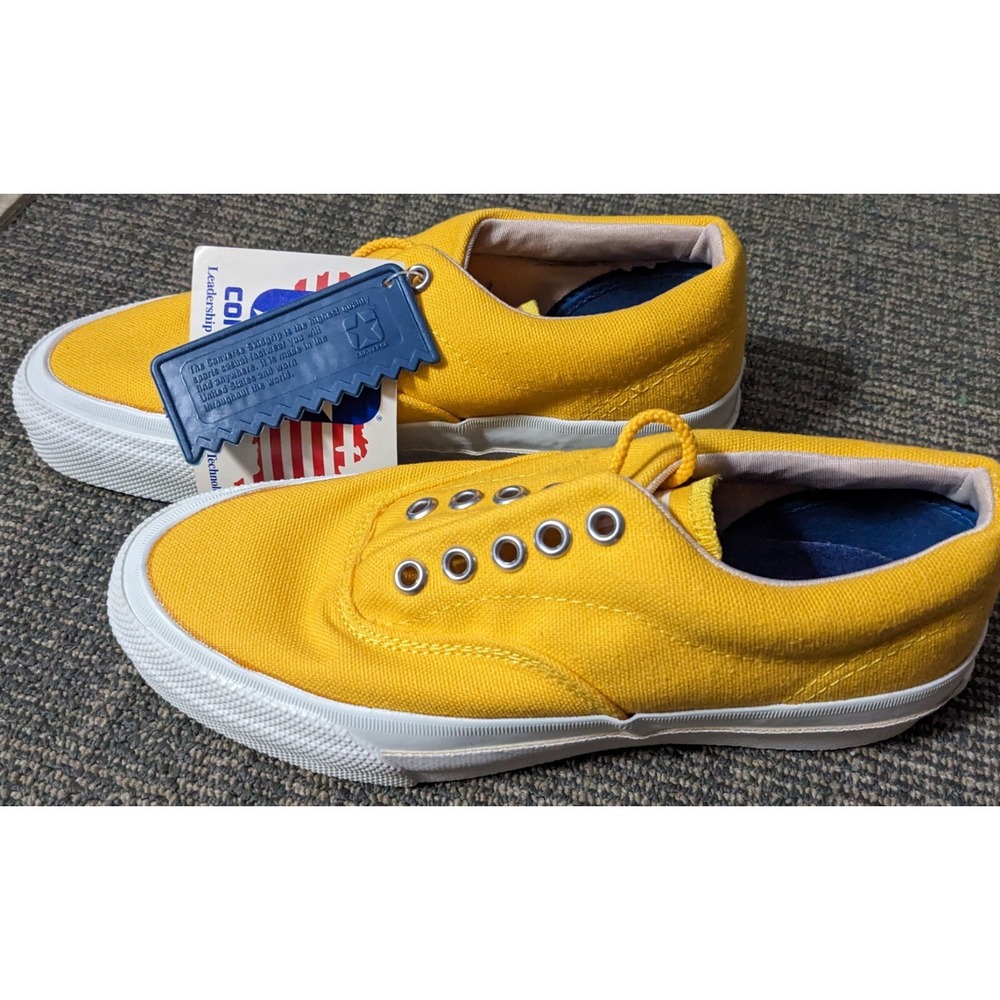 Vintage Boys Converse Yellow Canvas Sneakers Sz 3 USA Skid Grip with Tags Unused